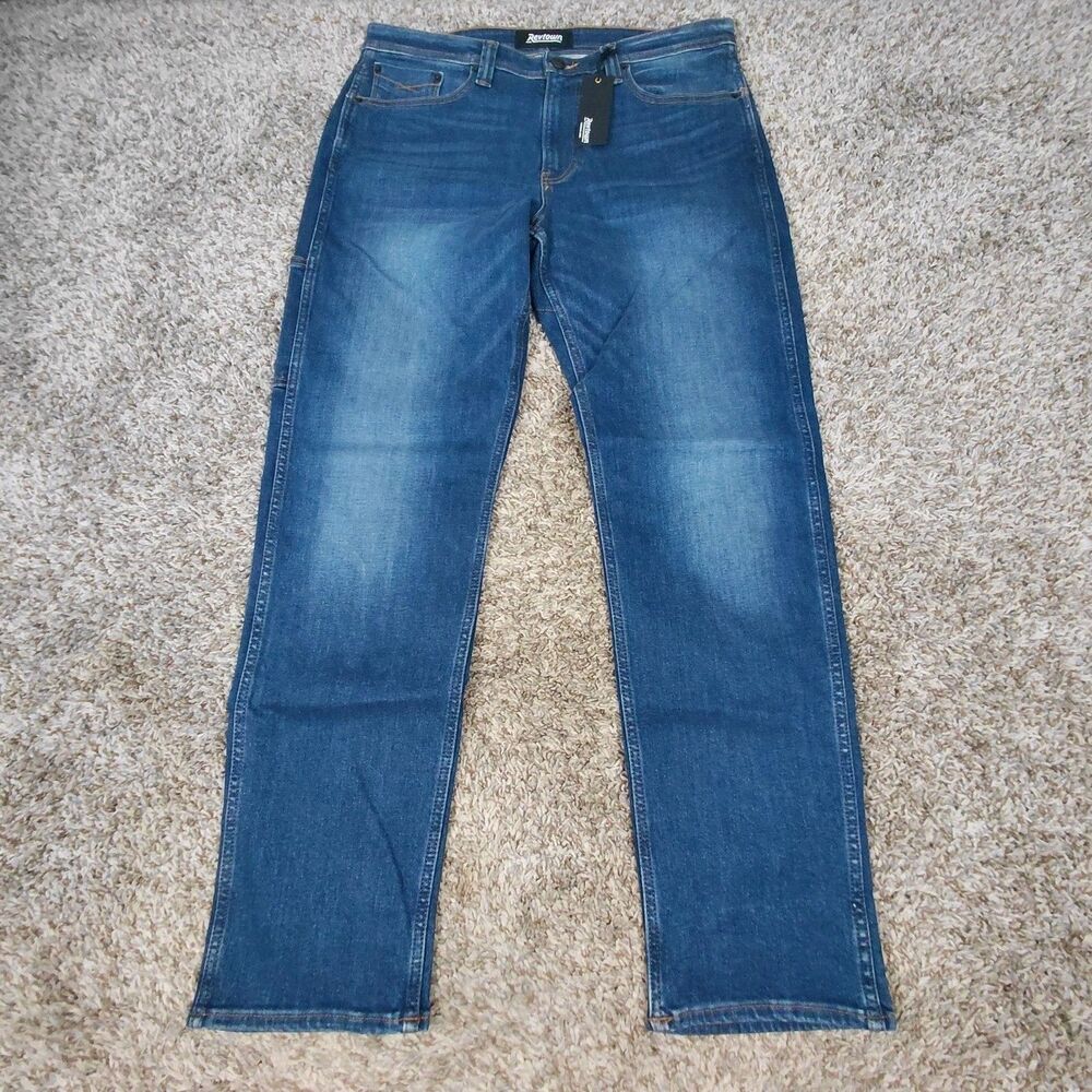 Revtown Automatic Jeans Mens 34x32 Faded Indigo Blue Stretch